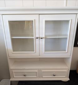 White Cabinet with glass doors & shelves