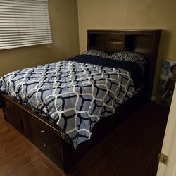 Wood Bed Frame w/ Built-In Drawers