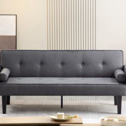 New in box Futon Sofa Bed Convertible Couch Bed With Armrests-dark grey