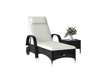 Outsunny Wicker Chaise Lounge Chair w/ 5-Level Adjustable Backrest & Wheels