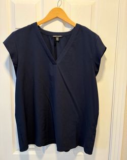 Hilary Radley Navy Blue Cap Sleeve V-Neck business Blouse women’s size XL clothes - Simi Valley