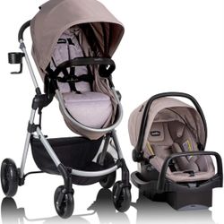Evenflo Pivot Modular Travel System with LiteMax Infant Car Seat with Anti-Rebound Bar (Desert Tan)