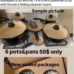 11-Piece Ceramic Non-Stick Pots and Pans Set, Dishwasher & Oven Safe, Non-Toxic, Easy Clean, Black/Cream   New sealed packages  Pick up Belmont and br