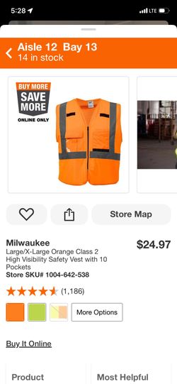 Milwaukee Large/X-Large Orange Class 2 High Visibility Safety Vest