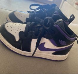 Air Jordan 1 Mid Kids Sneakers Black Purple White