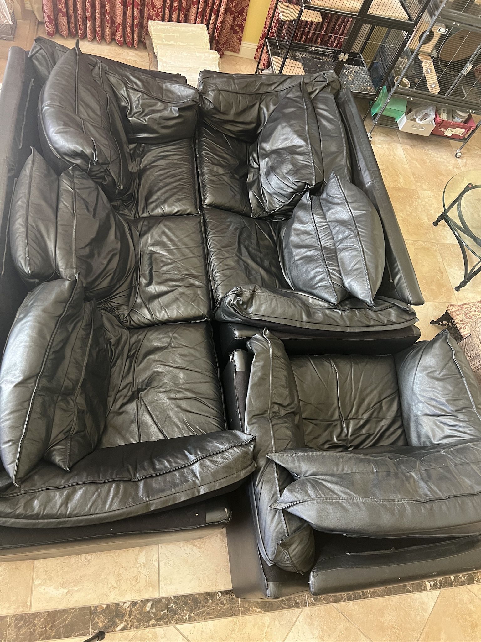 Black Leather Sofa Set FREE