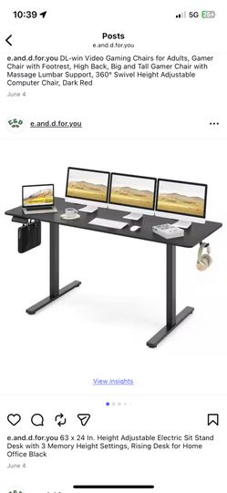 63 x 24 In. Height Adjustable Electric Sit Stand Desk with 3 Memory Height Settings, Rising Desk for Home Office Black