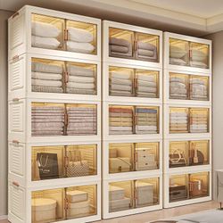 Plastic Storage Bins with Lids OpenFront, Stackable Storage Containers with Wheels forClothes, Home, Room (4-Tiers,