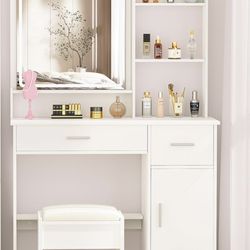 Desk with Mirror and Lights, Makeup Vanity Table 