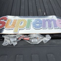 💥SUPREME BLING BOX LOGO SKATEBOARD DECK PLATINUM SS22 WITH SUPREME TRUCKS💥