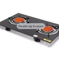 Outdoor Dual Burner Glass Cooktop Auto Ignition Propane Stove Infrared Heat Ceramic Black