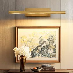 Brass Picture Light for Wall: 30" Hardwired Swing Arm Vintage Brushed Long Art Lighting over Pictures Frame - Decorative Gallery Portrait Painting Dis