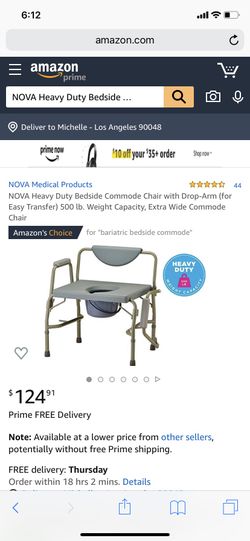 NOVA Heavy Duty Bedside Commode Chair with Drop-Arm (for Easy Transfer) 500 lb. Weight Capacity, Extra Wide Commode Chair