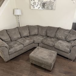 Sectional Sofa Gray Suede Like Or Nubuck Fabric 