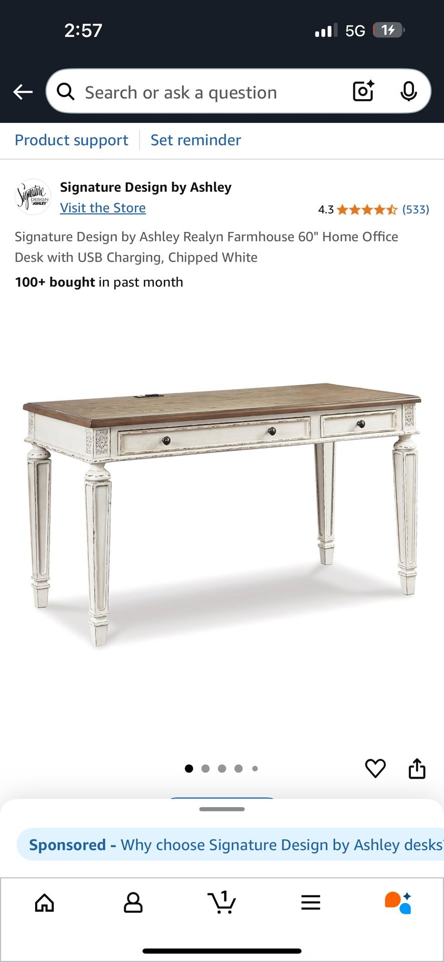 Farmhouse Ashley Realyn 60” Work Desk
