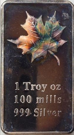 1 Troy Oz .999 Fine Silver 100 Mills Maple Leaf Bar Unc Gem