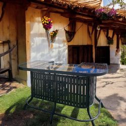 Patio Furniture Bar With 2 Swivel Barstools Chairs Black Metal 