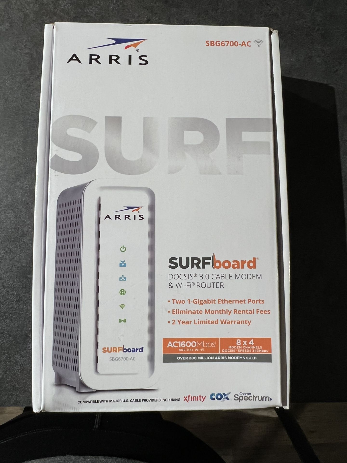 Arris Surfboard SBG6700AC DOCSIS 3.0 Cable Modem/Wi-Fi AC1600 Router - Retail Packaging - White, Mod