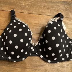 Victoria’s Secret 34D NWT lined perfect coverage bra black white ruffle dot