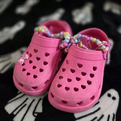 Pink Heart Cutout Clogs with Beaded Charms