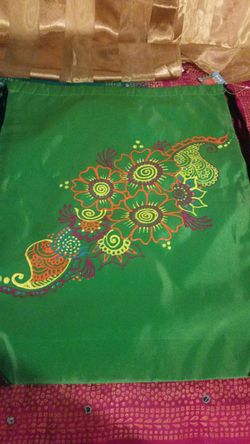 New hand painted henna drawstring bag