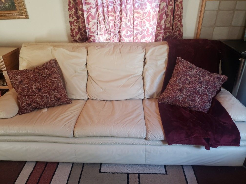 Beige Leather Sofa Set