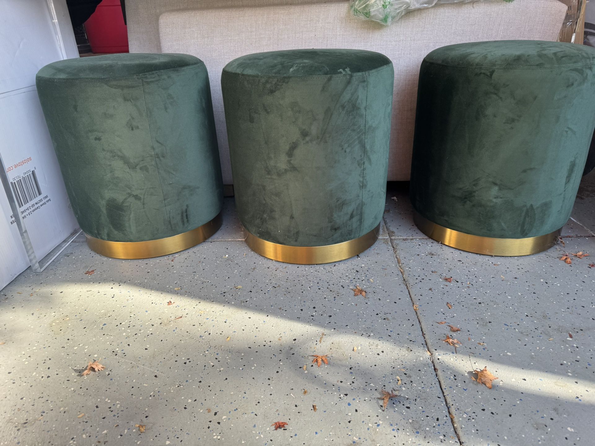 Green Velvet Poufs/stools