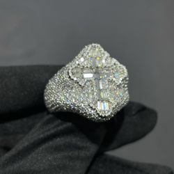 VVS Moissanite Lab Emerald Cross Ring PASS DIAMOND TESTER