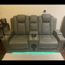 Leather Power Recliner Loveseat Meghean Breathable Power Headrest With Multi-Fun