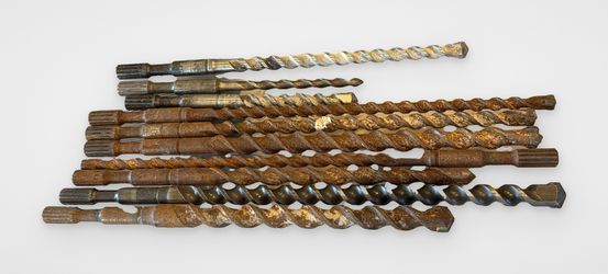 Lot of 11 Spline Shank Masonry/Concrete Drill Bits ~1/2"-1", 12"-22" Long, Rusty