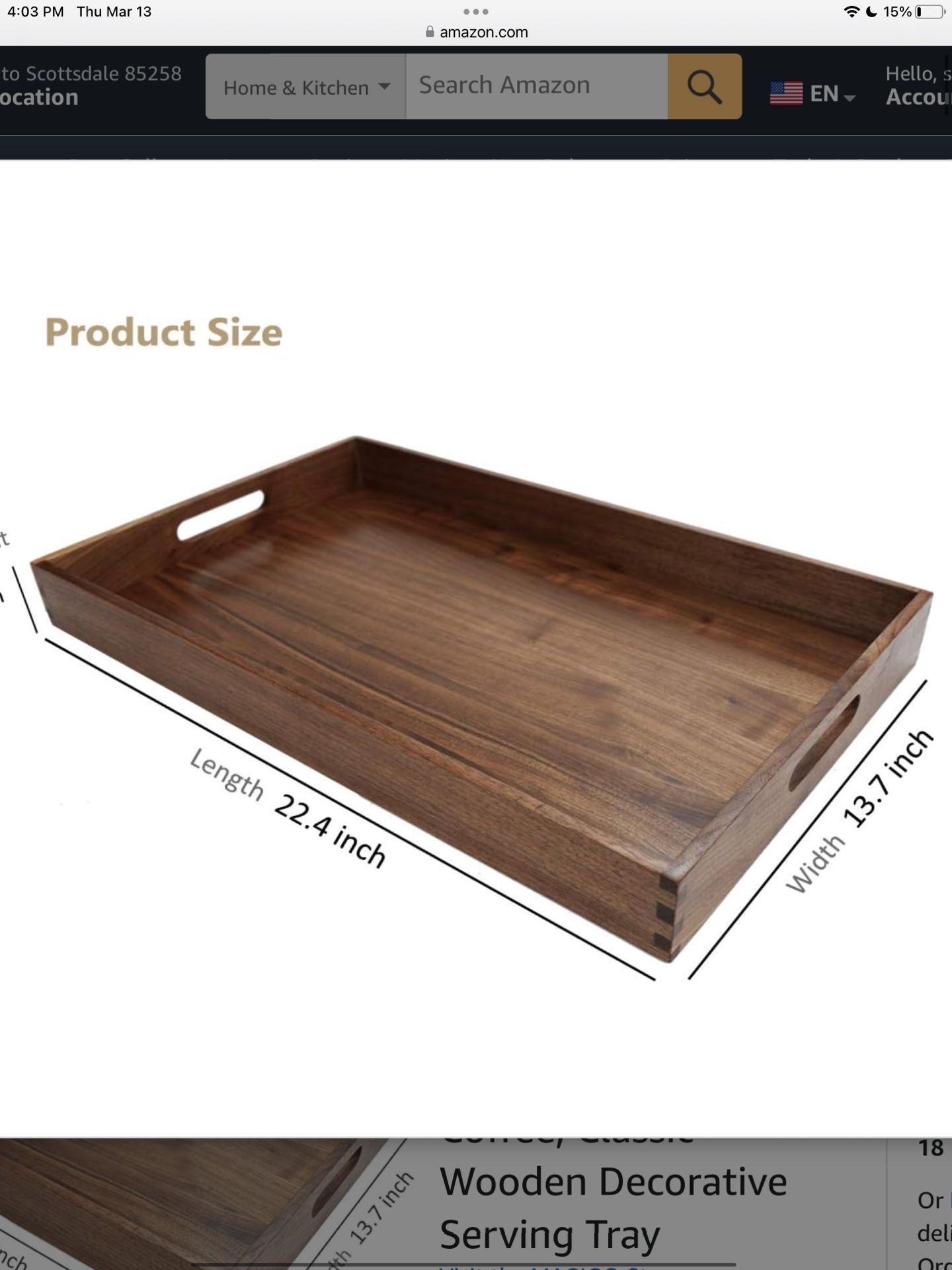 22 x 14 Inches Large Rectangle Black Walnut Wood Ottoman Tray BRAND NEW