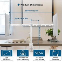 BONTEC Dual Monitor Desk Mount, Full Motion Adjustable White Monitor Stand for 13–27 Inch Screens, Heavy Duty Arms Hold 22 lbs Each, VESA 75x75/100x10