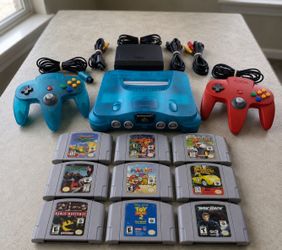 Nintendo 64 Funtastic Blue Bundle – Expansion Pak – 2 OEM Controllers – 10 Games