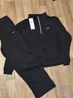 Alo Yoga Black Quarter-Zip Tracksuit Set