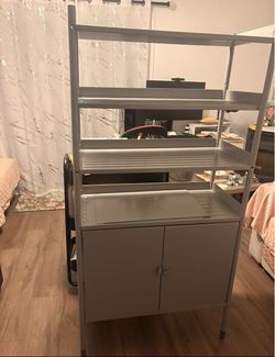 grey metal shelving unit