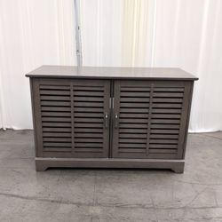 Gray Wood Louvered Two-Door Storage Cabinet