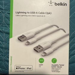 Belkin Lightning to USB-A Cable 3.3FT 2 Pack White BRAND NEW