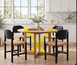 4 beautiful wood chairs with waived rattan seat