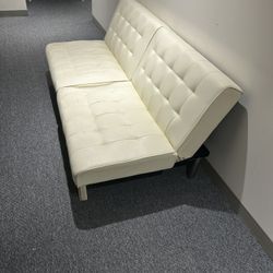 Sofa Bed It Can Be Either Or A White Leather Couch Some Wear, But Still In Great Condition