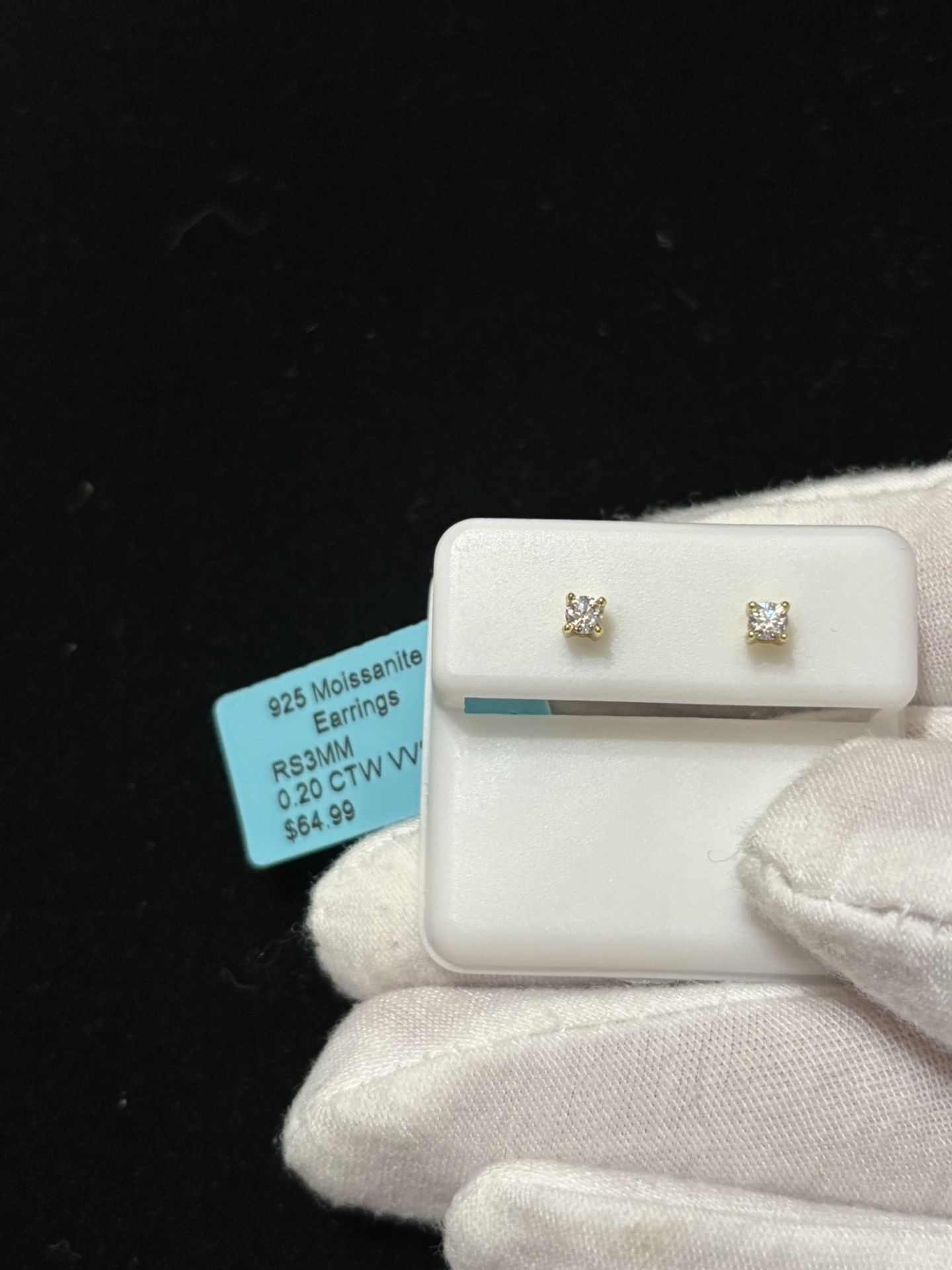 925 Sterling Silver Over Gold 3mm Moissanite Earrings 