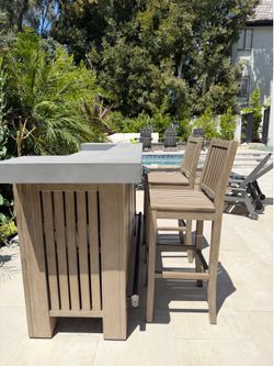 Pottery Barn Abbott Concrete Ultimate Bar Set – Includes Chairs & Custom Covers