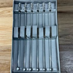 New Set Of 6 Christmas Snowman Clear Glass Swizzle Sticks Cocktail Stirrers