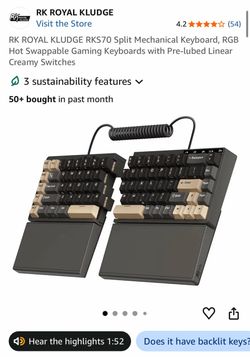 RK ROYAL KLUDGE RKS70 Split Ergonomic Mechanical Gaming Keyboard (Black/Beige)