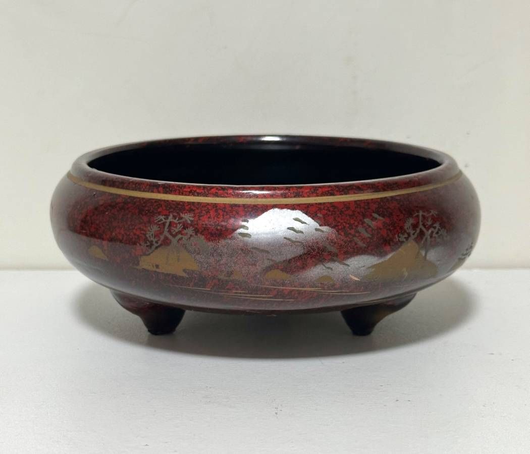 Vintage Oriental Lacquer Wood Bonsai Succulents Planter Pot Footed Low Bowl