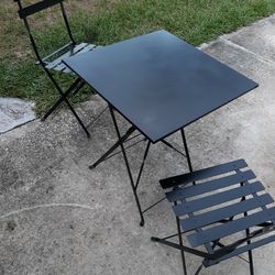 Portable Folding Metal Table With Two Metal Folding  Chairs