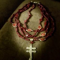 Multi Stranded Beaded Necklace Ruby Red