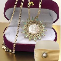 Virgin of Guadalupe Necklace and Brooch 24K Gold Plated - Perfect for Any Occasion,BOX NOT INCLUDED