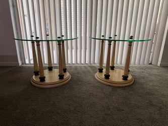 Pair of Round Glass Top Side Tables