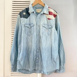 Ralph Lauren Denim & Supply American Flag Western Pearl Snap Long Sleeve Shirt Womens  