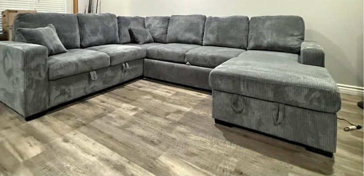 New 92x119x60 Sleeper Sectional Couch With Storage